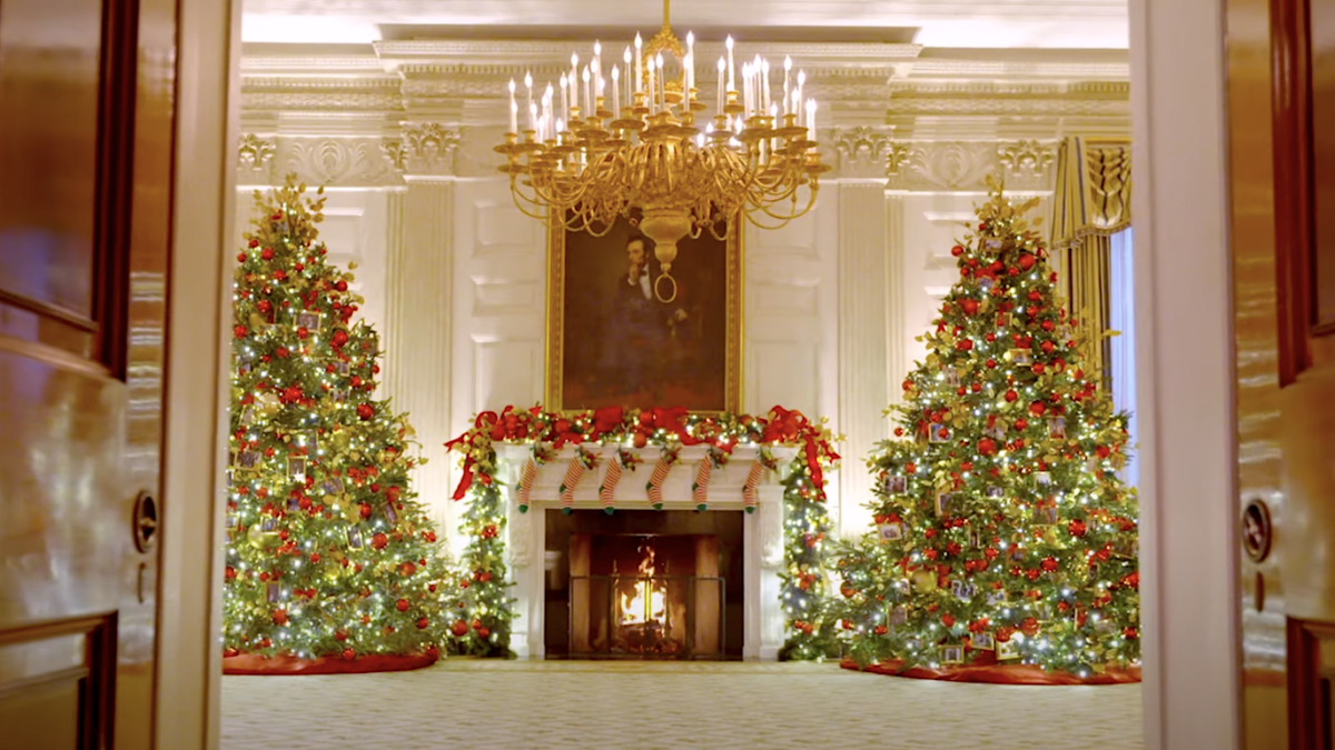 Biden White House Christmas stockings on the mantle